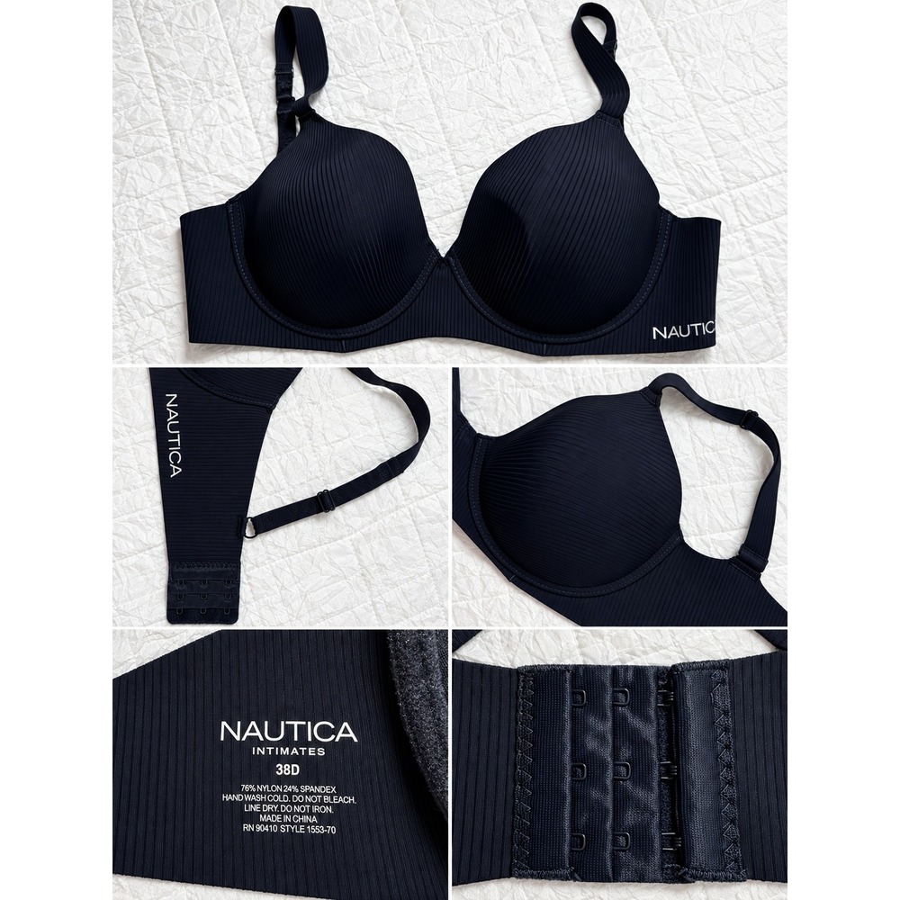 Nautica Intimates Navy Blue Ribbed Underwire T-Shirt Bra 38D Style 1553-70